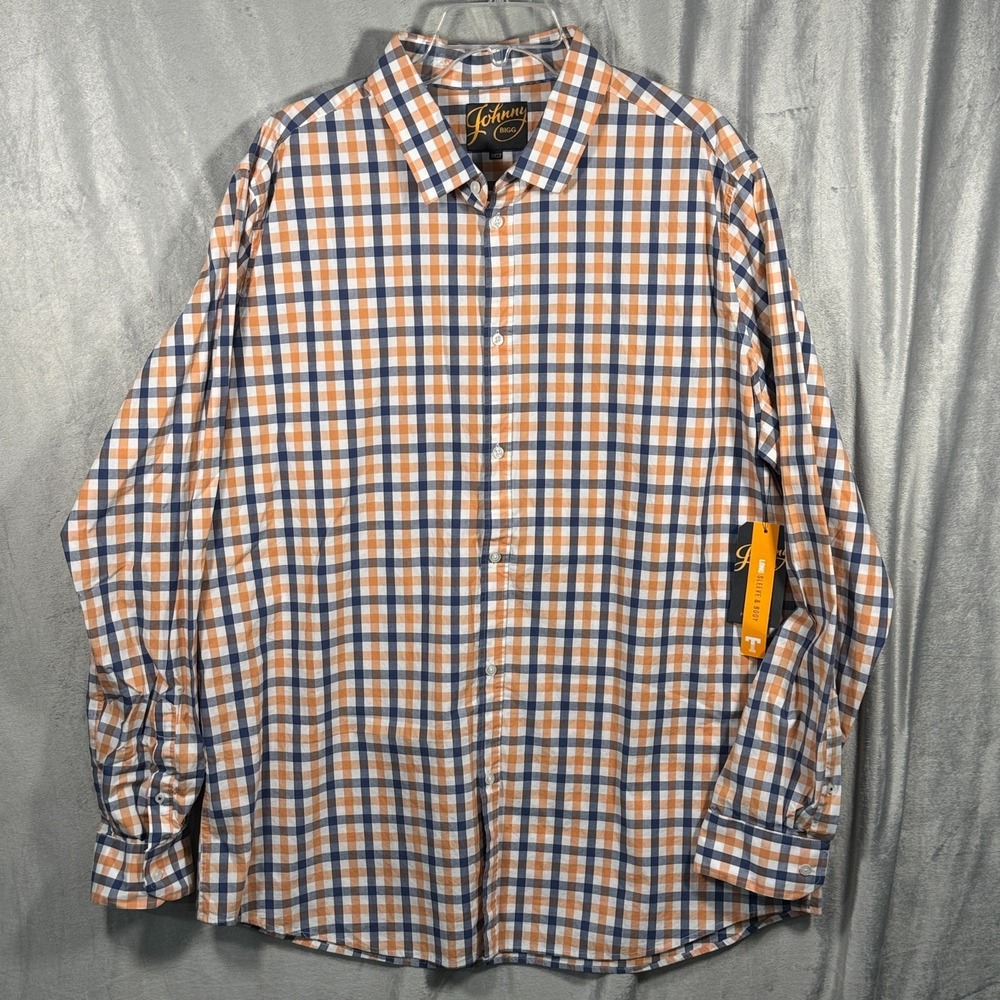 Johnny Bigg Brayden Check Stretch Shirt 3XLT Peach Blue‎ White Plaid NWT Big Men